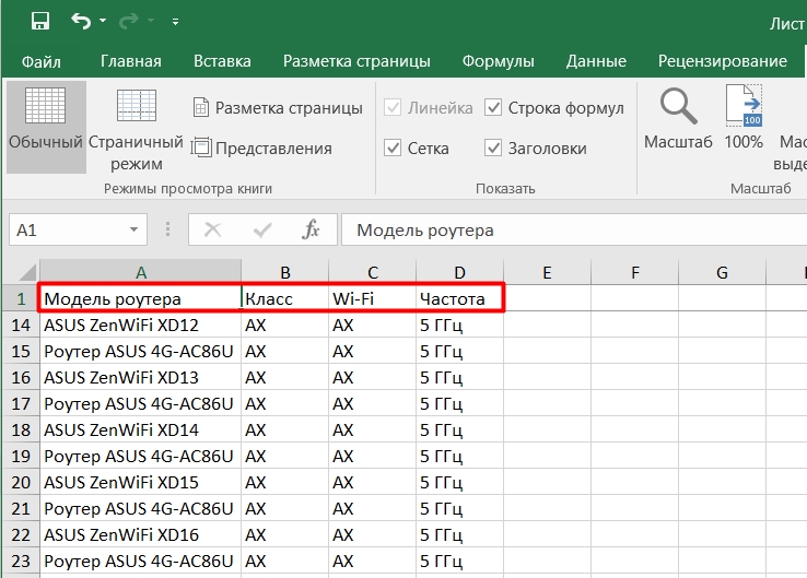 Как закрепить строку, столбец или область в Excel при прокрутке