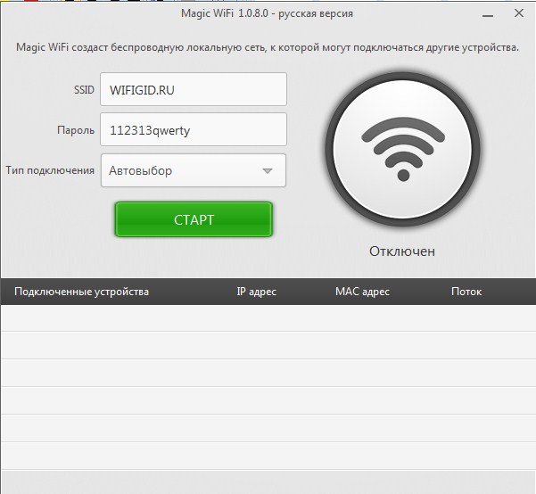 Magic Wi-Fi - скачать русскую версию, программа для раздачи WiFi