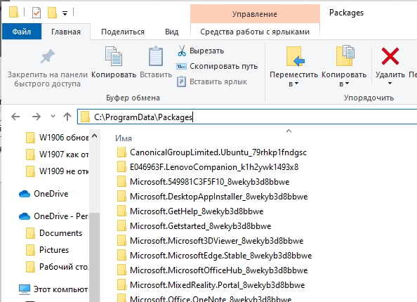 Packages - что это за папка в Windows 10 и 11