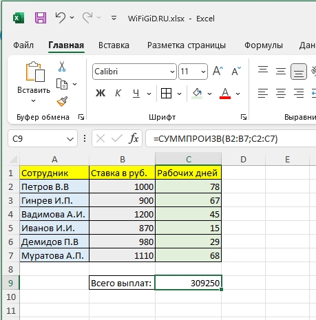 СУММПРОИЗВ в Excel примеры с условиями