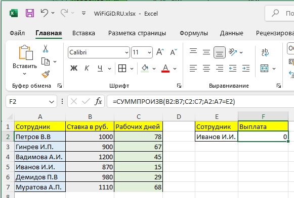 СУММПРОИЗВ в Excel примеры с условиями