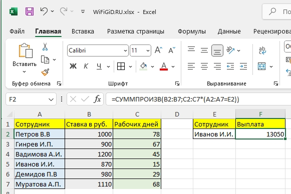 СУММПРОИЗВ в Excel примеры с условиями